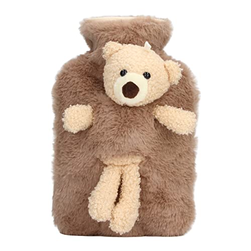 HAOHIZE 1000ml Hot Water Bag,Hot Water Bottle Multifunctional Capacity Wide Mouth Cute Cartoon Hot Water Bottle for Homes Office (Brown)