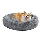 Amazon Brand – Umi Hundebett Plüsch weich warm Donut Haustierbett für Hund Flauschiges kuscheliges Schlafbett Multi-Size-Haustier Sofa für klein-mittelgroße Hunde maschinenwaschbar grau L