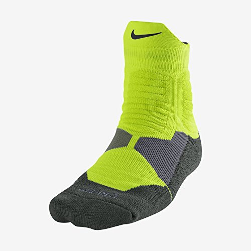 Nike Hyper Elite Basketball High Quarter Socks Large (Volt/Deep Green/Iron Green)