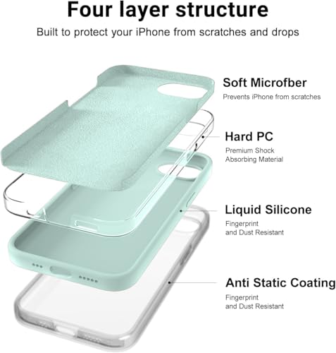 Image of Elzzi Microfiber Logo Cut Cover Compatible for iPhone 16e /17e Case Liquid Silicone Cases Full Body 4 Layer Protective Covers Shockproof Back Cover with High Raised Camera Lips (6.1 inch, Mint Green)