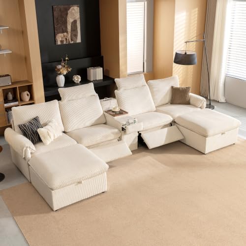 Image of CHIC HOUSE 181 inch 4-Seat Modular Power Reclining Sectional Couch, Beige