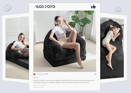 Image of MAXYOYO Folding Sofa Bed, 2 in 1 Convertible Sofa to Lounger Comfy Single Bean Bag Chair for Adults, Floor Couch with Handle, Faux Fur Couch Bed for Living Room Bedroom, Black