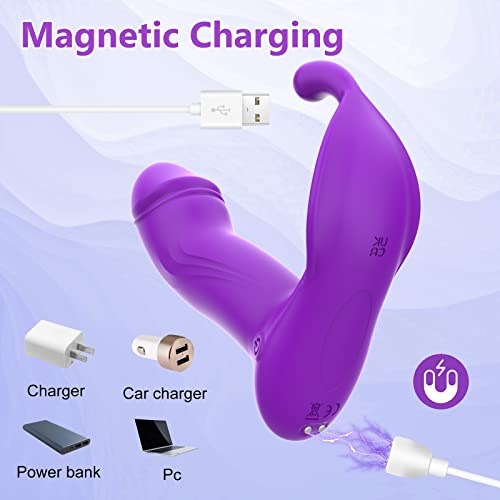 Axfly Wearable Wiggling G Spot Sex Toys Butterfly Vibrator With 10 Vibrating & 3 Wiggling Modes,App & Remote Control Rechargeable Dildo Clitoral Stimulation Butterfly Vibrator For Couples Purple #TOP6