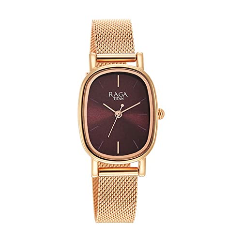 Titan Raga Viva Quartz Analog Burgundy Dial Rose Gold Stainless Steel Strap Watch for Women – NT2665WM01 Titan Raga Viva Quartz Analog Burgundy Dial Rose Gold Stainless Steel Strap Watch for Women – NT2665WM01