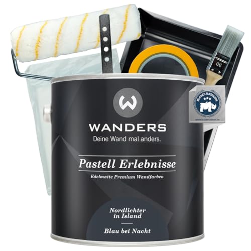 Wanders Peinture murale Pastel Erlebnisse 2,5 l (bleu la nuit, noir) avec kit de peinture à la craie Basic – Peinture à la craie de qualité supérieure, facile à utiliser, très opaque, ultra mat,