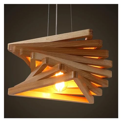 Suspension triangle bois massif luminaire salon salle à manger éclairage LED moderne