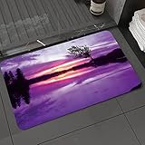 Super Absorbierende Floor Mat rutschfest 40×60 cm,Purple Love Artwork by Lonely Tree and Ocean Lake Beach Abstraktes Kunst-Naturbild-Thema, Bl,Badezimmer Badematte Resist Dirt Waschbar Teppich für Bad