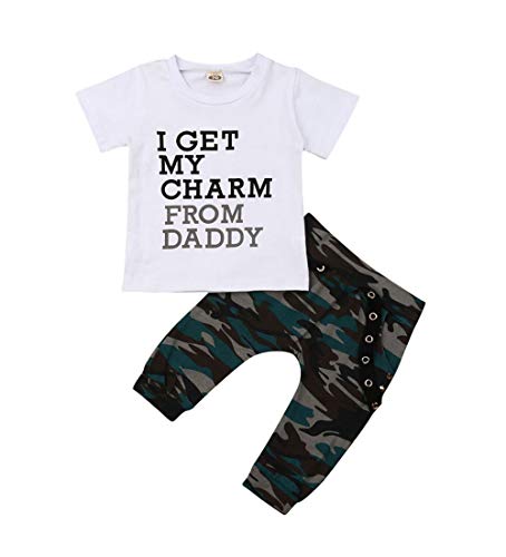MA&BABY Toddler Infant Baby Boys Daddy's Saying Short Sleeve T-Shirts Tops Pants Outfit Set (0-6 Months, White)