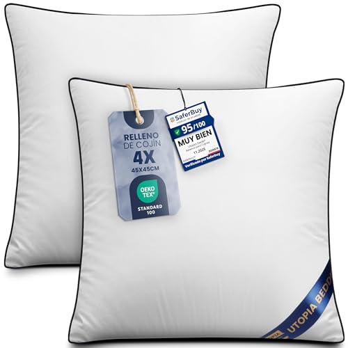 Utopia Bedding Relleno cojín Cojínes para Cama, Cojines Decorativos para sofá (2, Blanco, Unidad de 2 | 45x45 cm)