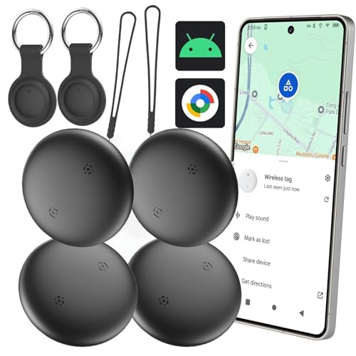 Android smart Tracker Tag - 4 Pack Bluetooth GPS Tracker for Android Phones Compatible with Google Find My Device Item Locator for Luggage Keys Backpack IP66 Waterproof (4 Pack)