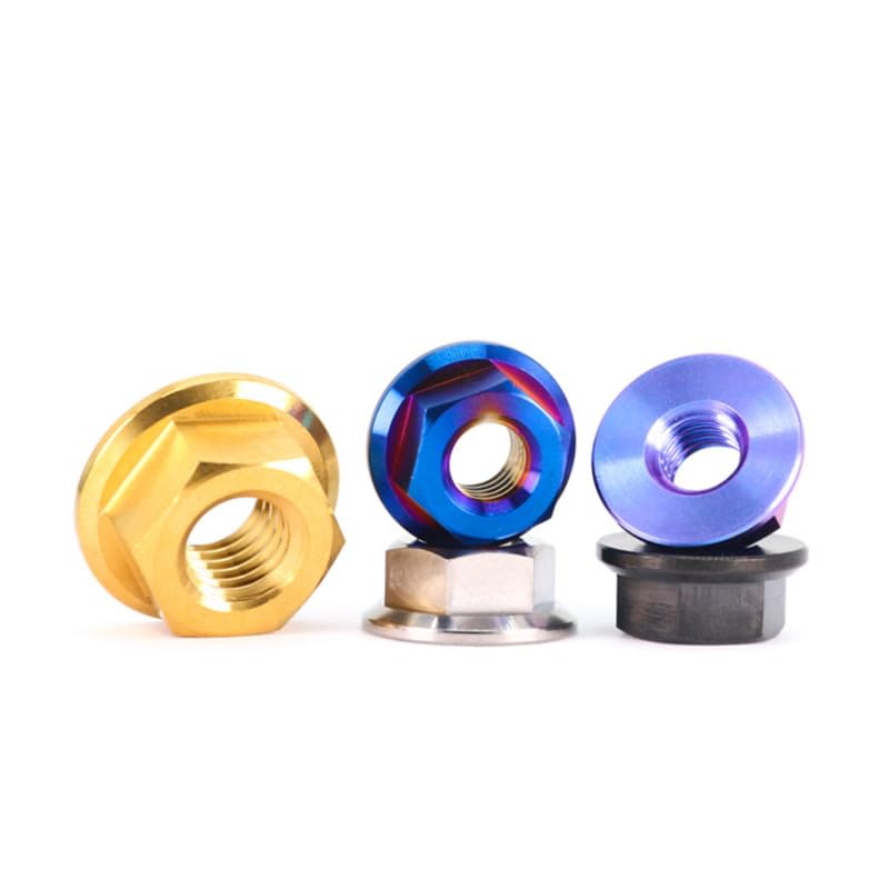 GR5 (Ti-6Al-4V) Titanium Alloy Flange nut, 4 Pieces, CNC Turning and milling Flange Hexagonal nut, Titanium Alloy nut M5M6M8M10M12 （Burnt Blue,M12x1.25=4pcs）