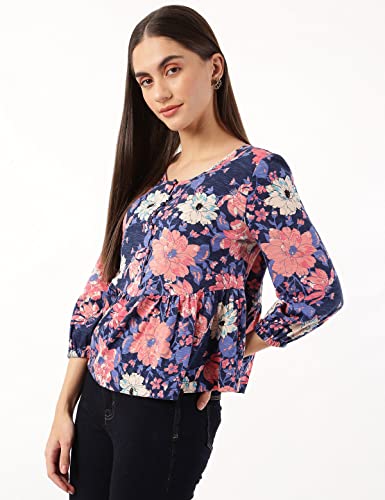 Image of Marks & Spencer Womens Floral Cotton Round Neck Regular Fit Top