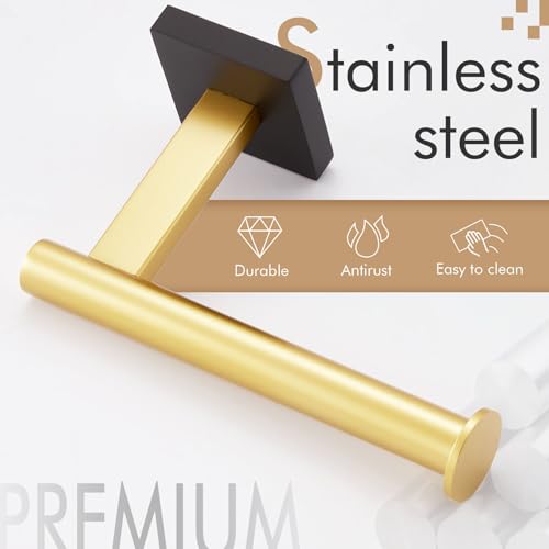 Image of KOKOSIRI Toilet Paper Holder Toilet Roll Holders Hold Mega Rolls Kitchen Bathroom Tissue Paper Dispenser Black with Gold Stainless Steel, B2008GDK