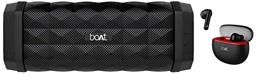 Image of boAt Airdopes 141 Pro True Wireless in Ear Earbuds with 45H Playtime & BT v5.3(Active Black) & Stone 650 10W Bluetooth Speaker with Upto 7 Hours Playback, IPX5 and Integrated Controls (Black)