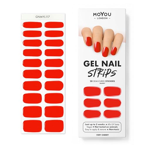 MOYOU LONDON Semi Cured Gel Nail Strips - 20 Pcs. Nail Wraps for Salon-Quality Manicure - Works with Any UV Nail Lamp - Easy to Apply, Trim, & Remove Gel Nail Stickers
