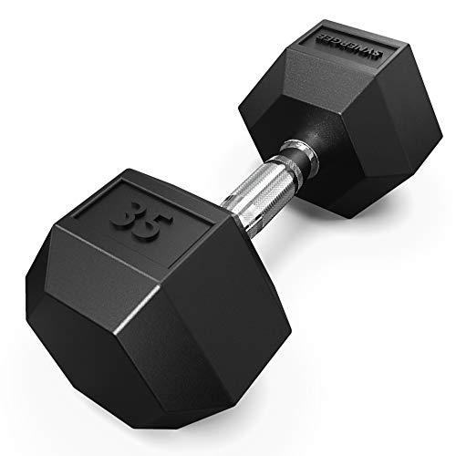 Synergee 35 LB Rubber Encased Hex Dumbbells with Chrome Handle. Sold Individually All Purpose Weights for Strength & Conditioning Training.