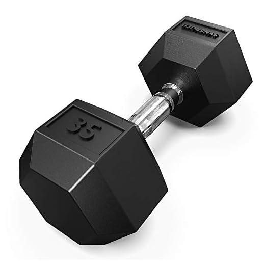 Synergee 35 LB Rubber Encased Hex Dumbbells with Chrome Handle. Sold Individually All Purpose Weights for Strength & Conditioning Training.