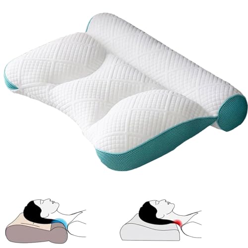 Ultra Fire Cervical Care Pillow, Sleep Enhancing Cervical Support Comfort Pillow, Cervical Pillow Ergonomic, Memory Foam Neck Pillow, Pillow Case for Cervical Ergonomic Goose Down Neck Pillow (Blue)