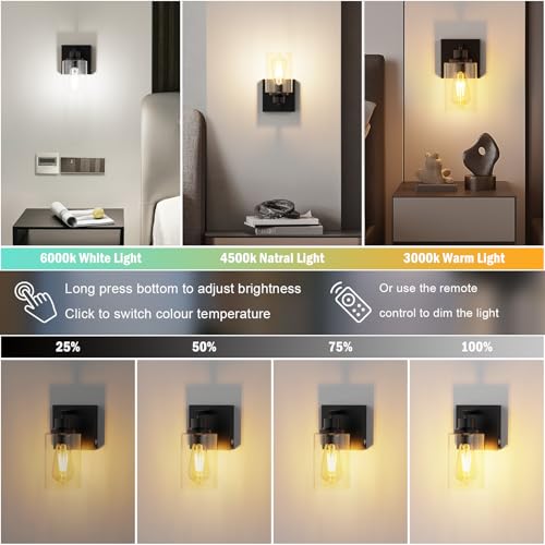 Image of Battery Operated Wall Sconce Set of 2, Farmhouse Rechargeable Wall Lights with Remote & Timer, 8000mAh, 3 Colors Touch Dimmable Wireless Wall Sconces for Living Room Bedroom Stairs Decor