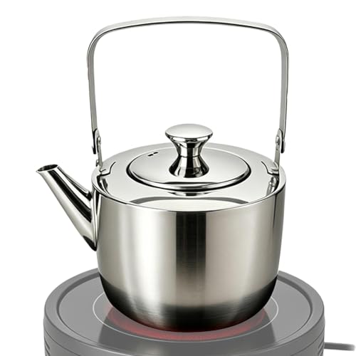 Uonguon De acero inoxidable – 1,3 litros de metal con colador y asa, hervidor de agua de metal | para oficina, hogar, cocina, apartamento, residencia universitaria, restaurante, viaje,