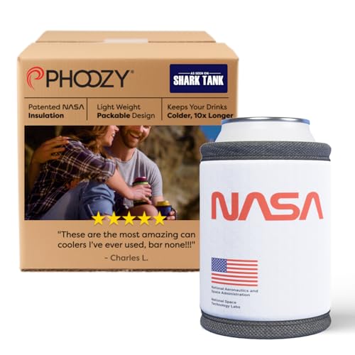 Image of PHOOZY Insulated Can Cooler for 12 oz Cans - Patented Drink Sleeve with NASA-Inspired Technology - Keeps Beer, Soda & Sparkling Water Cold Longer - Lightweight Outdoor Can Holder - Space White