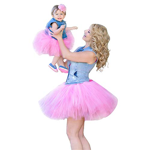 Mother & Daughter Short Vintage Ballet Tutu Skirt Matching Princess Ballerina Dress up Fairy Costume Dance Pink