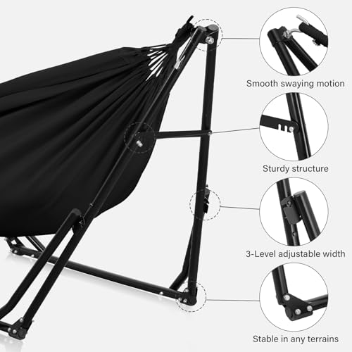 2 in 1 Hammock with Stand, Outdoor Hammock Swing Chair with Portable Heavy Duty Stand, Multi-Functional Hammock Stand 480 lbs Weight Capacit-Black - Image 4