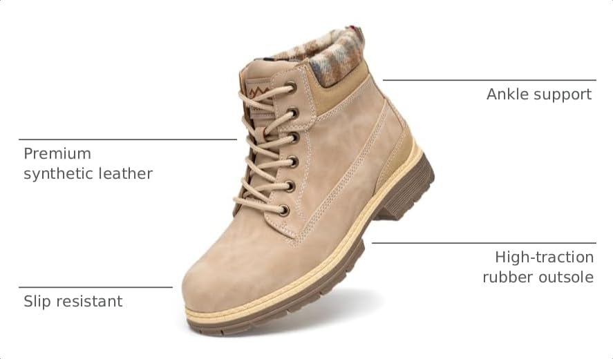 Image of COTTIMO Snow Hiking Winter Boots for Women - Casual Brown Combat Work Boot - Non-slip Fur-Lined Ankle Boots - Fashion Boots Waterproof Leather Shoes