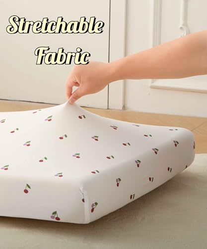 Image of SDY Jersey Cherry Crib Sheets for Baby Girls,52 inchx28 inchx8, 2 Pack,Pink Cute Kawaii Standard Oval /Retangle Fitted Crib Sheets for Toddler,Super Soft Breathable
