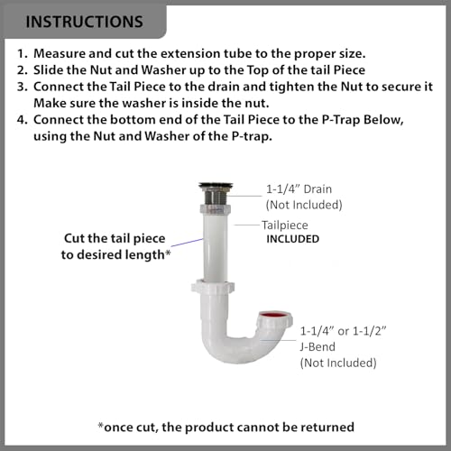 Tubo de cola para fregadero 1-1/4 pulg. x 8 pulg. plástico blanco miniatura 6