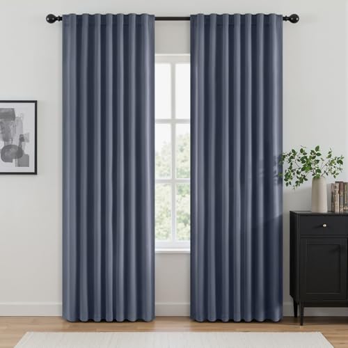 Image of ANRODUO Stone Blue Back Tab Blackout Curtains 84 Inch Long 2 Panels | Rod Pocket,Thermal Insulated Room Darkening Light Blocking Curtains for Living Room Bedroom Privacy,W42xL84