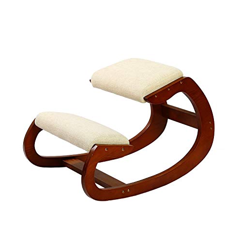 Ergonomic Kneeling Chair for Upright Posture - Rocking Chair Knee Stool for Home, Office & Meditation - Wood & Linen Cushion - Relieving Back and Neck Pain & Improving Posture (Pecan) - Thumbnail 6