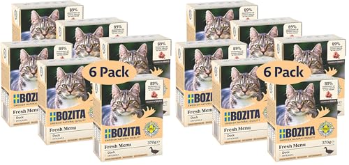 Bozita Tetra Häppchen in Sauce mit Duck– 6x370g Getreide- & zuckerfreies Premium-Katzenfutter, ohne Gentechnik, mit 7,5% Protein und 5% Fettgehalt – leckeres Nassfutter für Feinschmecker