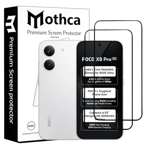 Image of Mothca Gorilla Tempered Glass Screen Protector for Poco X8 Pro | Black | Pack of 2 | Edge-to-Edge Coverage | Scratch Resistant | Easy Installation Kit