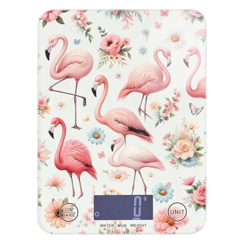 Burbuja Pink Flamingo Floral Food Scale for Weight Loss, Digital Kitchen Scale Weight Grams and Ounces with LCD Display & Tare Function Accurate for Baking Cooking