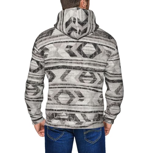 Sweat à capuche homme manches longues imprimé tribal gris vêtement décontracté