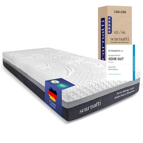Scarnatti Matratze 160x200, Kaltschaummatratze TESTSIEGER, 27 cm Höhe – 7-Zonen Memory mit Cool Gel, H3–H4, kein Schwitzen, Keine Bewegungsübertragung, grünem Tee & Bambuskohle, Bezug waschbar