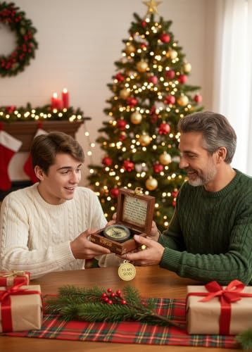 Brújula grabada con caja de madera para regalo a hijo miniatura 6