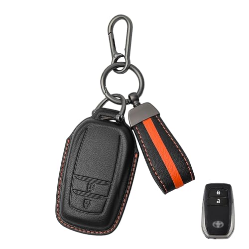 Image of keyzone Royal Leather Key Cover with Strap fit for Toyota Innova Crysta, Innova HyCross, Hilux, 2-Button Smart Key