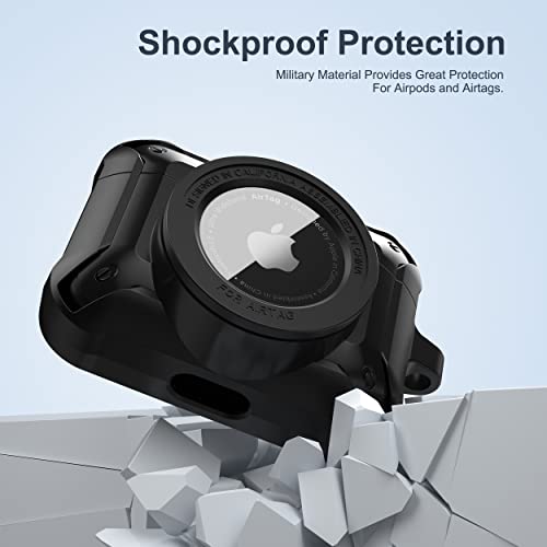 Valkit Compatible Airpods Pro Case And Airtags Case Cover, 2 In 1 Rugged Protective Case Shockproof Air Pod Pro Case For Men Women With Keychain Ipod Pro Skin For Airpods Pro And Airtag, Black #TOP3