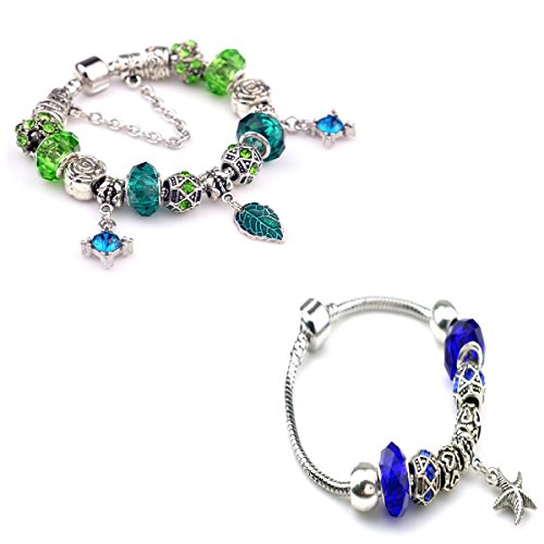 TONSILVER Pulsera Mujer, Pack de 2 Pulsera Abalorios, Pulsera joyeria Mujer, colección con Motivos Intercambiables y Personalizables, la Pulsera Joya Mujer Que estabas Buscando.