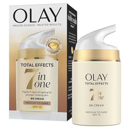 Olay Total Effects SPF15 BB Day Face Cream Medium to Dark 7-in-1 Skin Care Moisturiser Foundation with Vitamin C & Niacinamide Hydration Glow and Anti-Wrinkle Nourishes and Protects in 1 Step 50ml