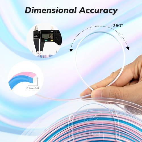 Image of AMOLEN Silk PLA 3D Printer Filament Bundle, Shiny Multicolor Rainbow Filament 1.75mm Pack, Fast Color Change 3D Printing Filament, Red White & Blue Pink White, 1KG X 2 Spools