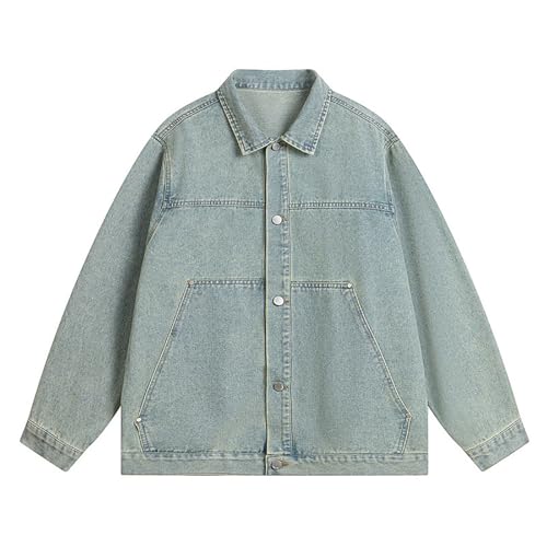 Chaqueta vaquera desgastada de corte regular de manga larga para hombre estilo urbano