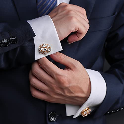 Image of HAWSON Cufflinks for Men, Gold Diamond Crystal Cufflinks for Groom Husband Personalized Gifts, Mens Formal Wedding Business Cufflinks, Luxurious Gorgeous Cuff Links French Shirt Accessories