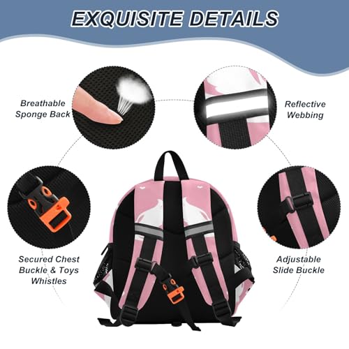 Kid's Backpack for Boys & Girls Toddler Bag Pink Background White Swans and Hearts Pattern Backpack with Safety Leash3