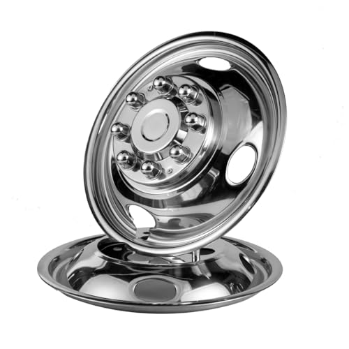Image of 4pcs 16 inch Polished 304 Stainless Steel Wheel Simulators for F350 /E350 /E450 | Dually 8 Lug 4 Hand Hole,Screw-on Hub Cap Skins Liners Covers, Fit 74-00 Chevy GMC 3500, Fit 74-98 F350, Fit 08-21 E350 /E450