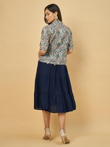 Image of Azira Women Rayon Solid Fit & Flared Dress with Printed Jacket | Perfect for Casual outings, Parties Rayon Fabric|