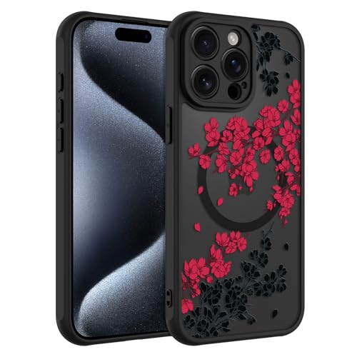 OOK Case for iPhone 15 Pro Max 6.7 Inch (Compatible with MagSafe) Floral Flowers Design Translucent Phone Cover Soft TPU + Hard PC Anti-Scratch Shockproof Magnetic Cute Case for Women - Red by OOK - Used condition - Image 7