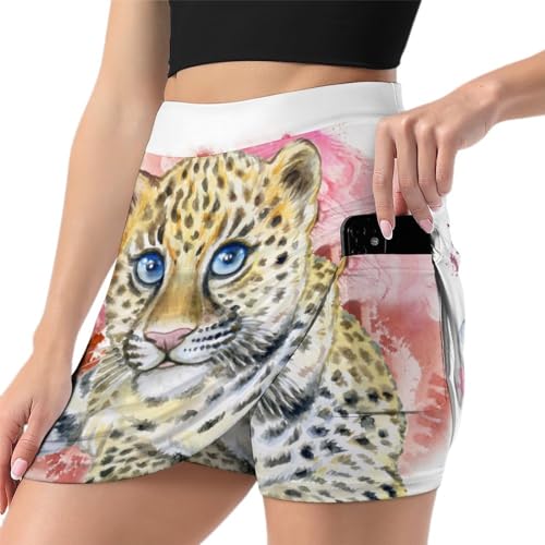 Jupe de tennis femme léopard mini jupe short de golf athlétique de course à pied